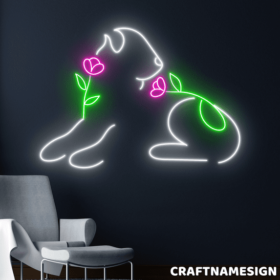 Craftnamesign Dog With Flower Neon Sign, Dog Spa Wall Decor, Living Room Wall Art