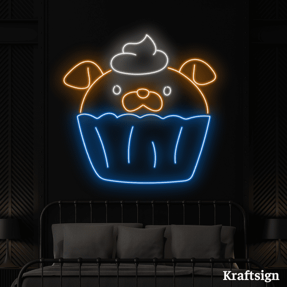Craftnamesign Dog cup Cakes Neon Sign, Bakery LED Signs, Cakes Shop Decor