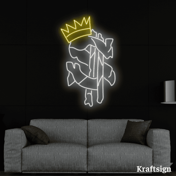 Craftnamesign Dollar Crown Neon Sign, Dollar King LED Sign, Men Cave Decor