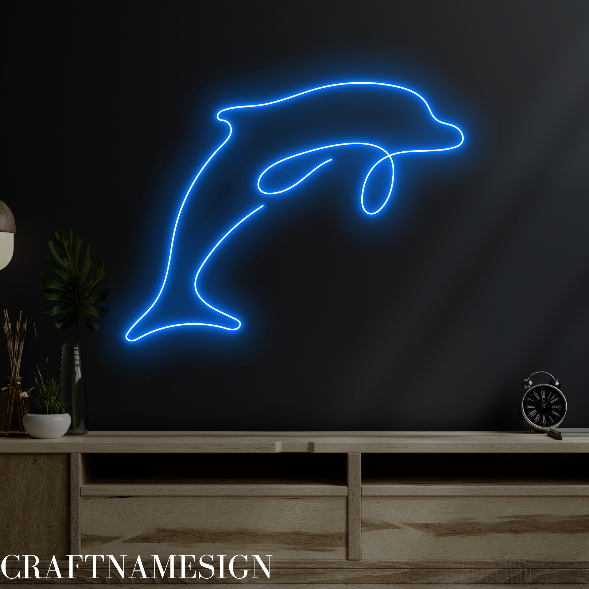 Craftnamesign Dolphin Line Art Neon Sign for Bedroom Kid Room Wall