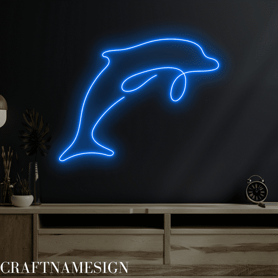 Craftnamesign Dolphin Line Art Neon Sign for Bedroom Kid Room Wall Decor