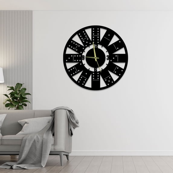 Craftnamesign Domino Vinyl Wall Clock for Living Room Game Room Wall Decor