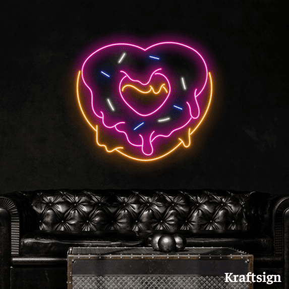 Craftnamesign Donut Heart Neon Signs, Donut Shop Decor, Bakery LED Signs