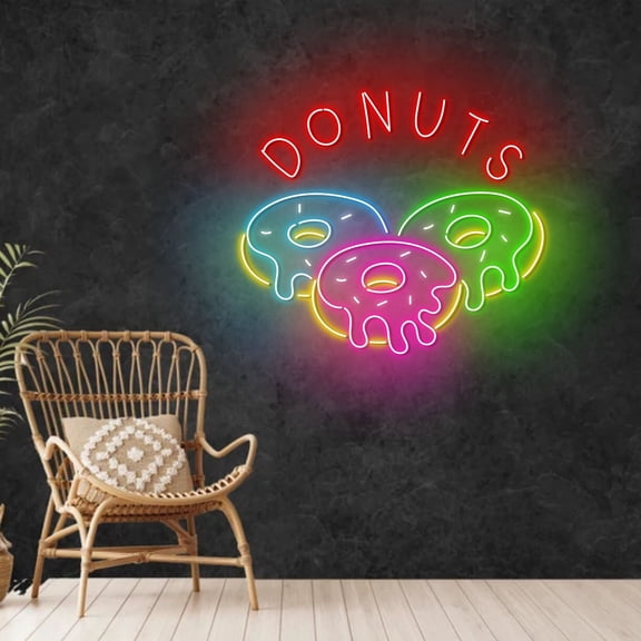 Craftnamesign Donuts Neon Light, Open Sign Wall Art, Donut Store Sign Decor