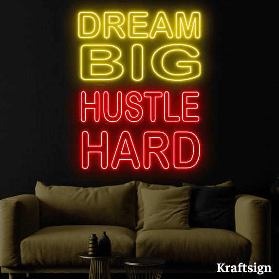 Craftnamesign Dream Big Hustle Hard Neon Sign, Motivational Quote Wall Art
