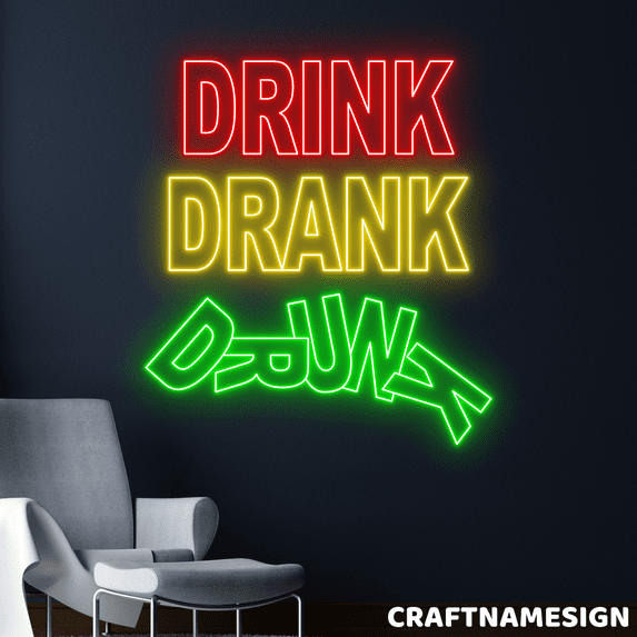 Craftnamesign Drink Drank Drunk Neon Sign, Bar Pub Wall Art, Wine Wall Decor