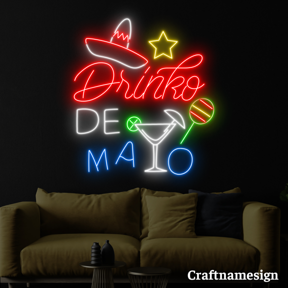 Craftnamesign Drinks De Mayo Neon Sign for Mexican Bar Shop Restaurant Wall Decor