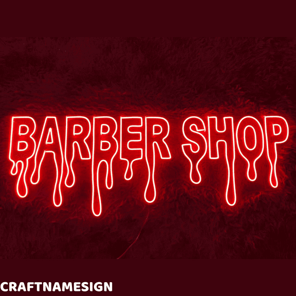 Craftnamesign Dripping Barber Shop Neon Sign, Barber Theme Decor, Hair Salon Wall Art
