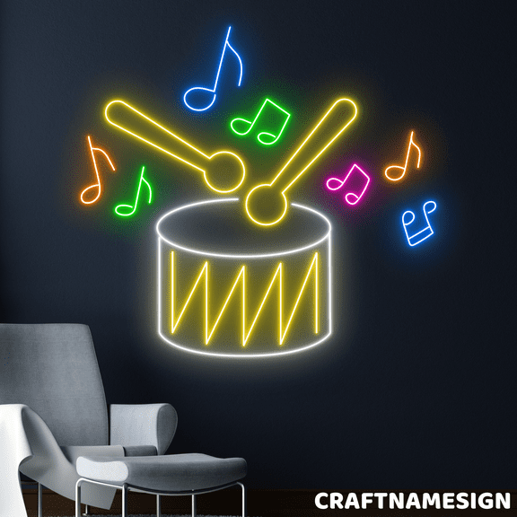 Craftnamesign Drum Neon Sign, Orchestra Led sign, Drum Wall Art, Studio Band Decor