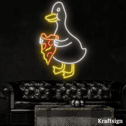 Craftnamesign Duck with Pizza Neon Sign, Pizza Wall Decor, Duck Wall Art