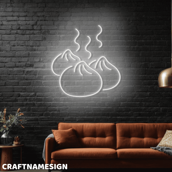 Craftnamesign Dumpling Neon Light For Wall Art, Chinese Dimsum Store LED Wall Sign