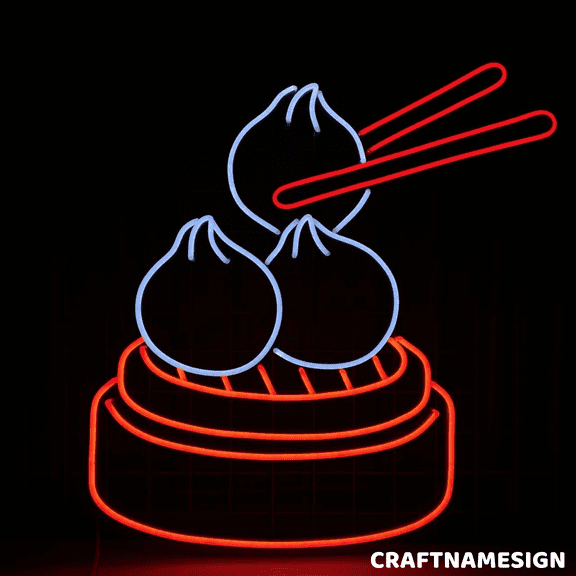 Craftnamesign Dumpling Neon Light, Wall Sign For Dimsum, Chinese Restaurant