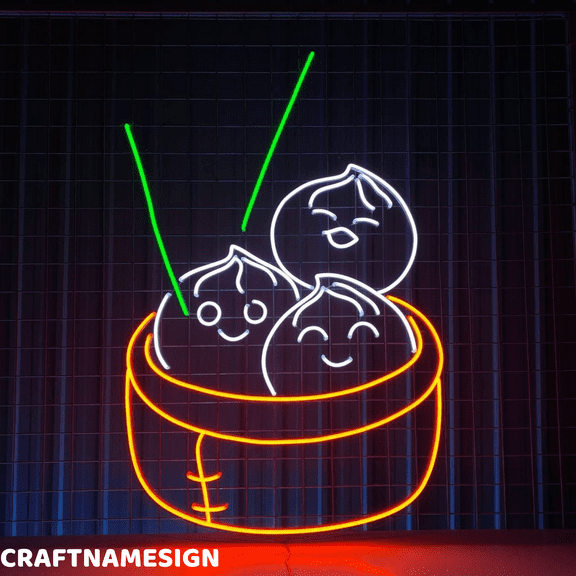 Craftnamesign Dumpling Neon Sign, Dimsum Wall Art, Chinese Dimsum Store Wall Decor