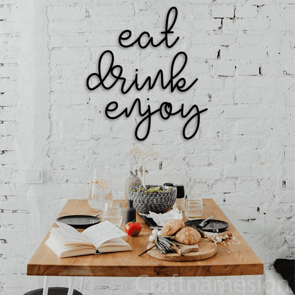 Craftnamesign Eat Drink Enjoy Metal Wall Art, Kitchen Wall Decor, Kitchen Sign