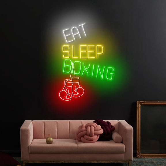 Craftnamesign Eat Sleep Boxing Neon Sign, Boxing Room LED Light, Boxing Studio Sign Wall Decor