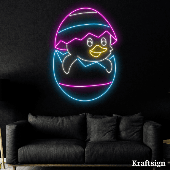 Craftnamesign Egg Duck Neon Sign, Easter Day Sign, Nursery Kid Room Decor