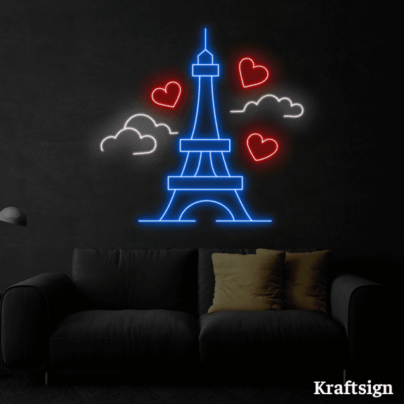 Craftnamesign Eiffel Tower Neon Sign, Paris Restaurant Decor, Eiffel Decor
