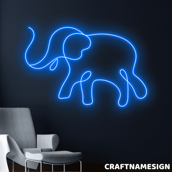 Craftnamesign Elephant Neon Sign, Line Art Wall Decor, Kids Zone Wall Art