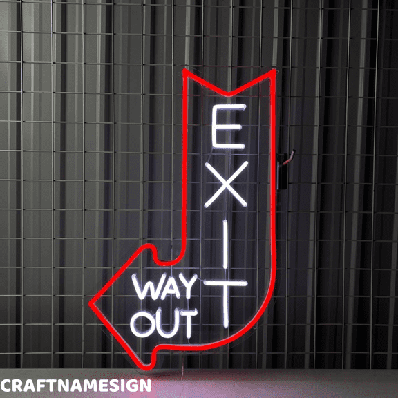 Craftnamesign Exit Neon Sign, Way Out Wall Art, Store Shop Wall Decor
