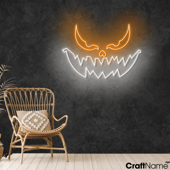 Craftnamesign Face Pumpkin Devil Neon Light Decor For Halloween Bar Wall Sign
