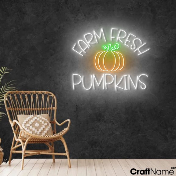 Craftnamesign Farm Fresh Pumpkins Neon Sign Decor, Autumn LED Light For Store Wall Art