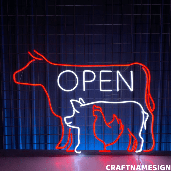 Craftnamesign Farm Open Neon Sign, Farmhouse Wall Sign, Animal Wall Decor