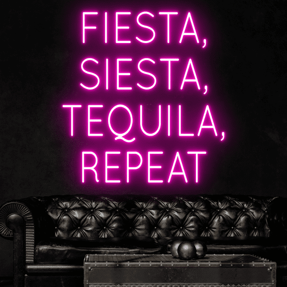 Craftnamesign Fiesta Siesta Tequila Repeat Neon Sign, Tequila Wall Art Bar Decor