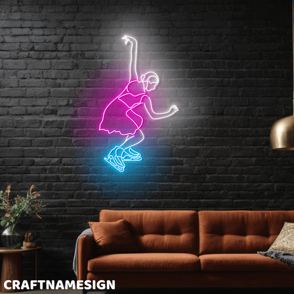Craftnamesign Figure Skater Neon Light For Roller Skating Club Wall Decor