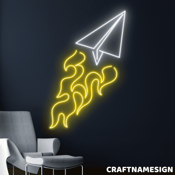 Craftnamesign Fire Paper Plane Neon Sign, Paper Plane Wall Art, Bar Pub Wall Decor