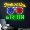 thumbnail image 1 of Craftnamesign Fireworks & Freedom Neon Sign, USA Wall Decor, Happy 4th Of July Wall Art, 1 of 4