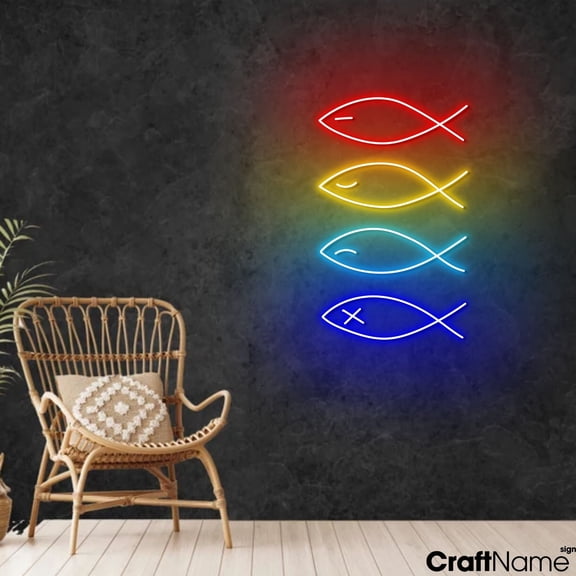 Craftnamesign Fish Neon Light Wall Art, Animal LED Sign For Shop Hanging Decor