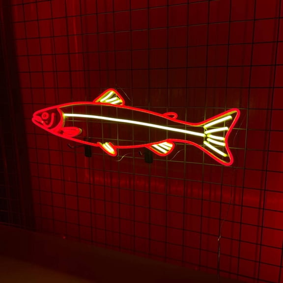 Craftnamesign Fish Neon Sign, Animal Wall Art, Seafood Restaurant Decor, Fishing Shop Wall Art