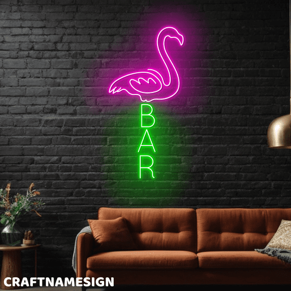 Craftnamesign Flamingo Bar Open Neon Sign, Welcome Sign Logo LED For Bar Business Decor