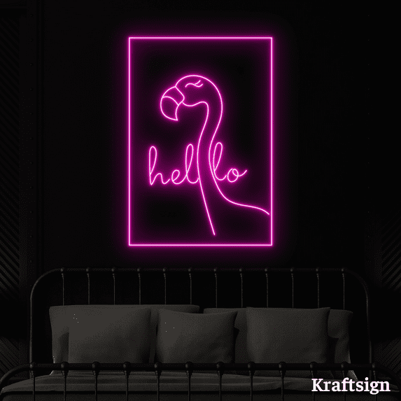 Craftnamesign Flamingo Hello Neon Sign, Bedroom Decor, Flamingo Lover Gift