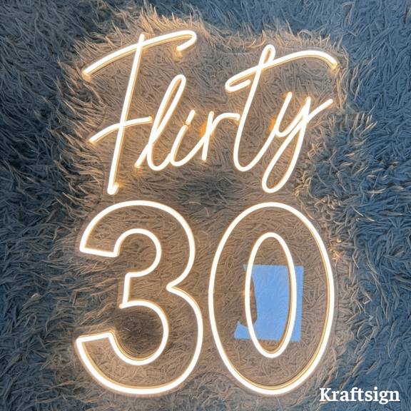 Craftnamesign Flirty 30 Neon LED Light Sign 15" x 20" for Bar Party Birthday Wall Art