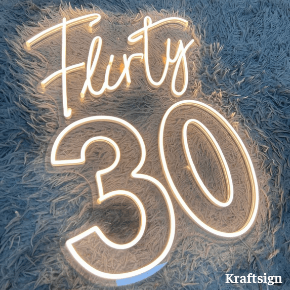 Craftnamesign Flirty 30 Neon Sign, Bedroom Decor, Flirty 30 LED Sign