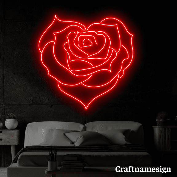 Craftnamesign Flower Heart Neon Sign for Bedroom Bar Living Room Wall Decor