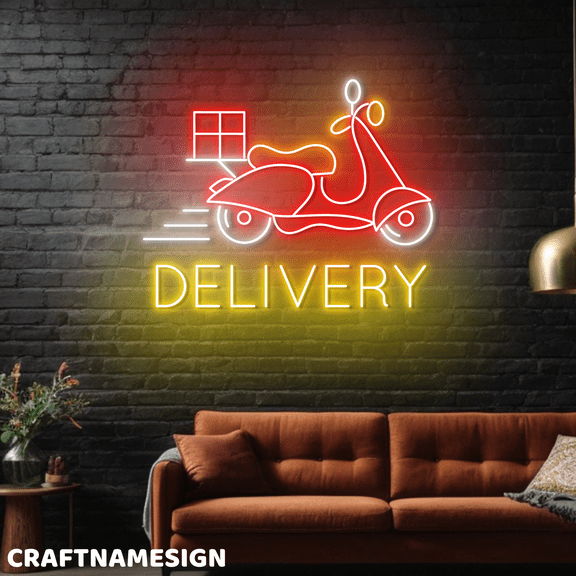 Craftnamesign Food Delivery Service Neon Light For Wall Art, Store LED Wall Sign