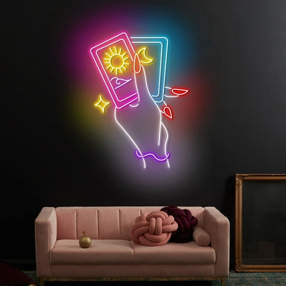 Craftnamesign Fortune Teller Neon Sign, Tarot Card Led Light Decor, Psychic Tarot Room Wall Art