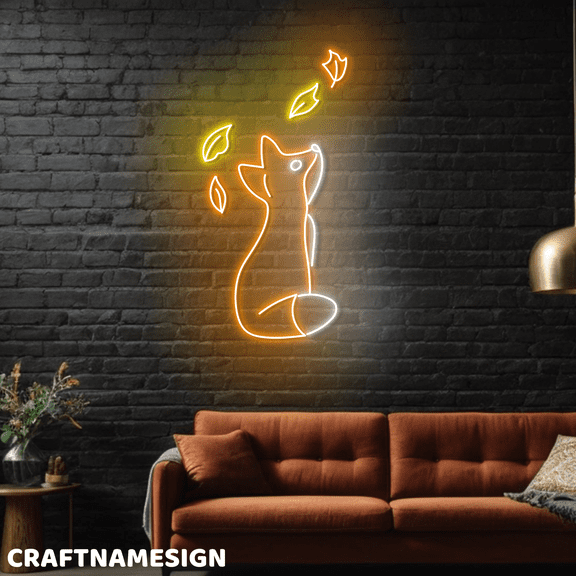 Craftnamesign Fox Fall Season Neon Light For Wall Decor, Autumn LED Wall Art