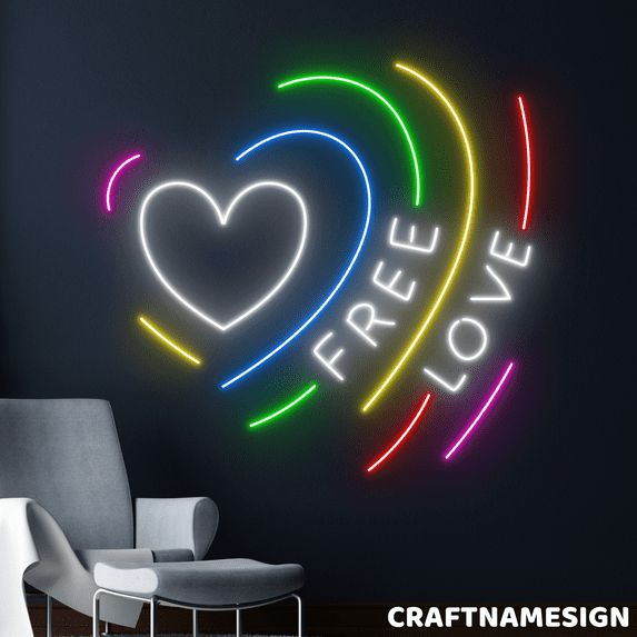 Craftnamesign Free Love Neon Sign, Pride Day Wall Decor, Pride LGBT Wall Art