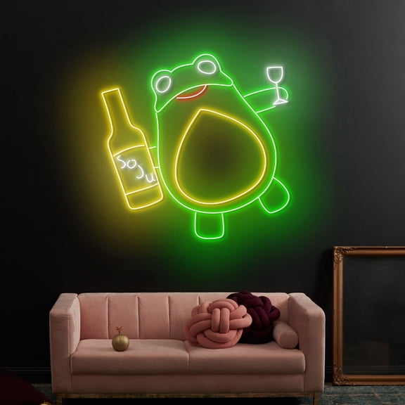 Craftnamesign Frog Soju Neon LED Sign, Soju Korean Restaurant LED Light, Frog Soju Wall Decor