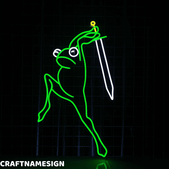 Craftnamesign Frog With Fencing Neon Sign, Fencing Wall Art, Sport Store Wall Decor