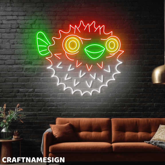 Craftnamesign Fugu Fish Neon Light For Kids Room, Store Shop LED Wall Decor