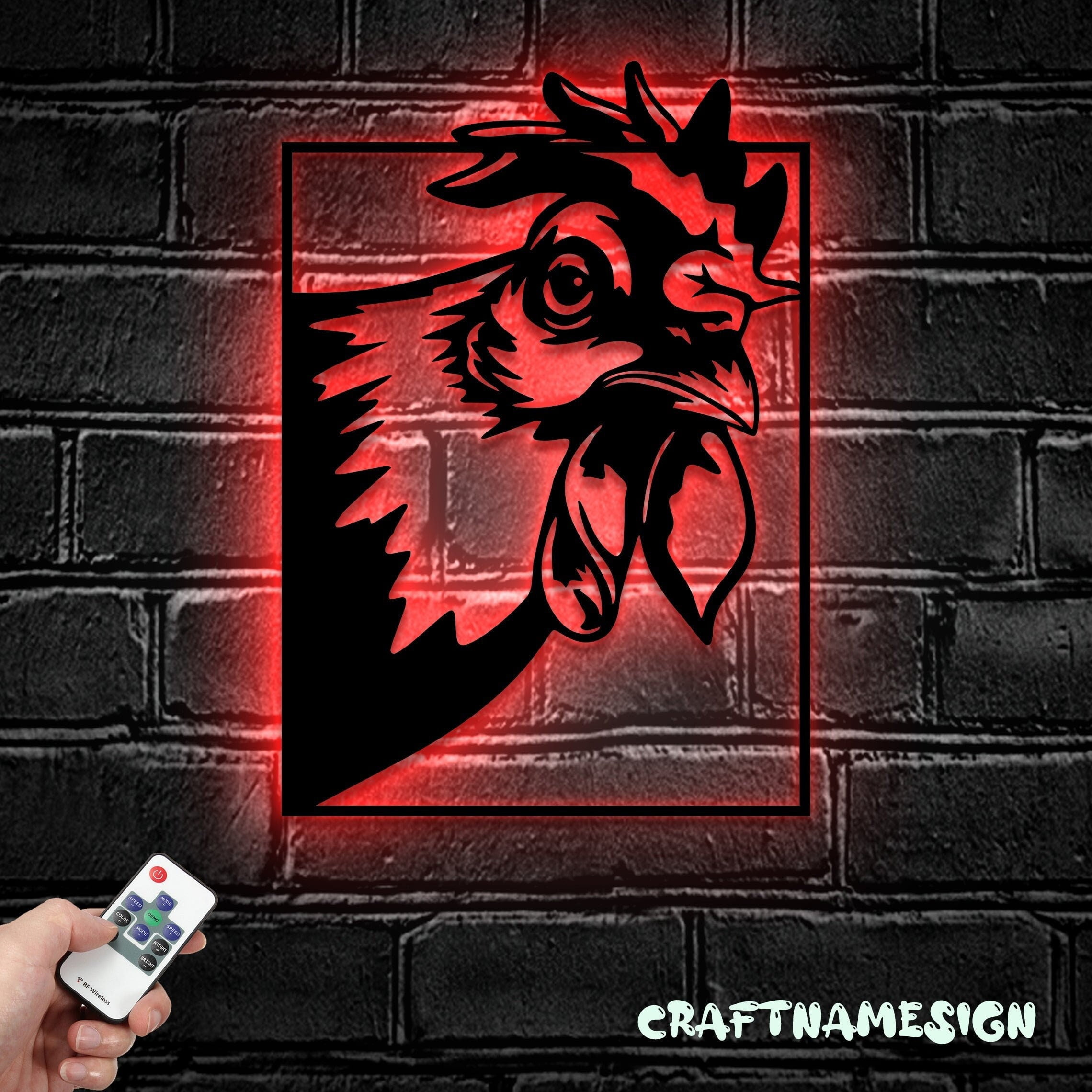 Craftnamesign Funny Chicken Farmhouse Metal Wall Art LED Light, Chicken