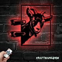 Craftnamesign Funny Goat Farmhouse Metal Wall Art LED Light, Goat Farm Sign Home Decor