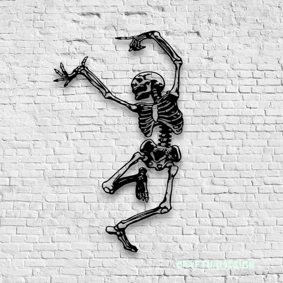 Craftnamesign Funny Skeleton Dancer Metal Wall Art LED Light, Skeleton Dancing Sign Decor