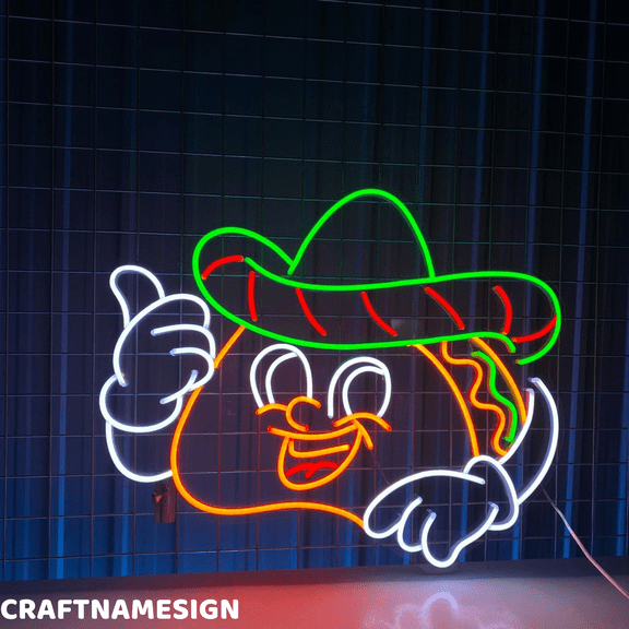 Craftnamesign Funny Tacos Neon Sign, Mexican Food Wall Art, Restaurant Wall Decor
