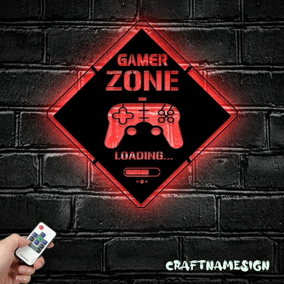 Craftnamesign Game Zone Metal Wall Art LED Light, Gamer Sign, Video Game Room Decor, Gamer Gifts
