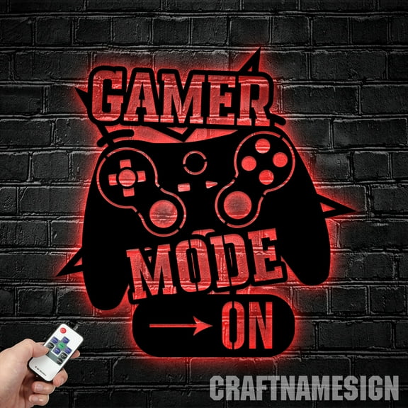 Craftnamesign Gamer Name Sign Wall Art LED Light, Gamer Room Sign, Controller Metal Sign